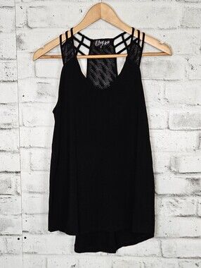 Oxygen Black Strappy Racerback Tank Top Mesh Detail Size Medium